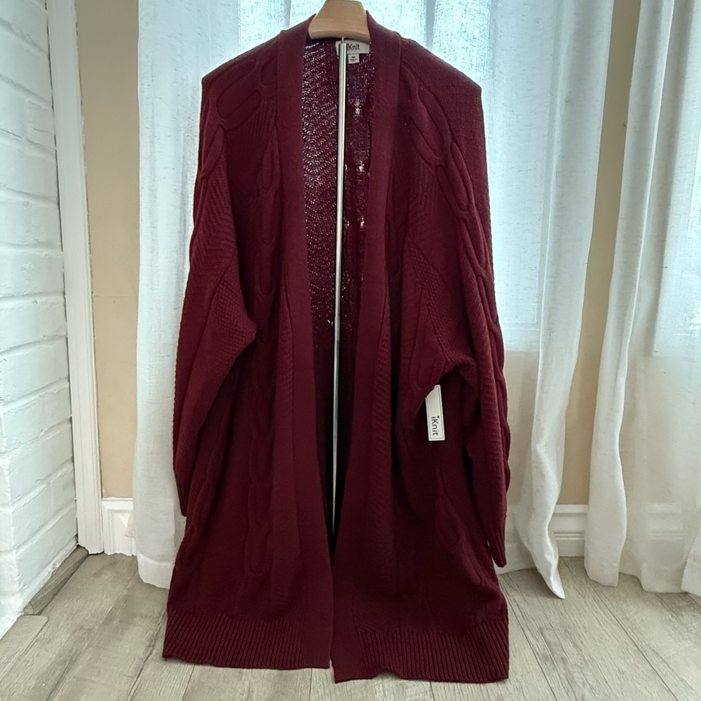 NWT iKnit Cardigan Women’s Sweater Size 3XL Maroon Color Long‎ Sleeve